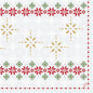 Servítky 40x40 4-vrstvové Klassik Tradition od Duni GmbH majú červené a zelené geometrické kvetinové bordúry, zlaté snehové vločky v strede a pozadie z bielych snehových vločiek. Balenie (50 kusov).