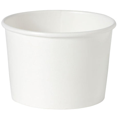 Biely kartónový/PE pohár na polievku Basic od Duni GmbH stojí pred bielym pozadím. Valcovitý papierový pohár má mierne rozšírený okraj, čo ho robí ideálnym na konzumáciu polievky na cestách.