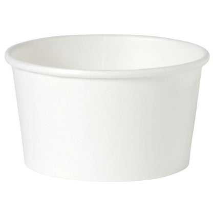 Jednoduchý biely pohár na polievku Basic biely kartón/PE od Duni GmbH je prezentovaný pred bielym pozadím. Prázdny pohár má mierne rozšírený okraj, ideálny na konzumáciu polievok na cestách.