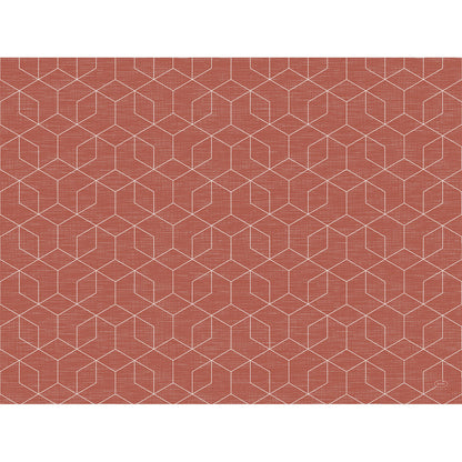 Ein geometrisches weißes Linienmuster aus ineinandergreifenden Würfeln auf einem strukturierten rotbraunen Hintergrund veredelt die Bio-Dunicel-Tischsets 30 x 40 cm der Duni GmbH - eine Kombination aus stilvoller Eleganz und nachhaltigem Design.