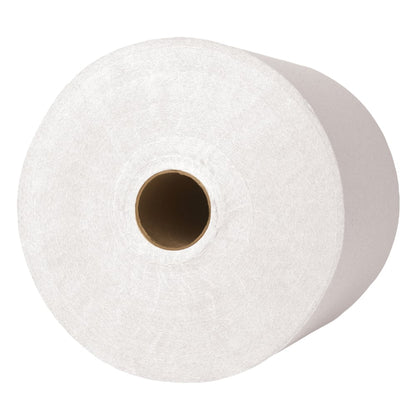 Papierová rolka Scott® (304,00 m x 19,80 cm) od Kimberly-Clark GmbH je veľká biela priemyselná rolka s hnedým papierovým jadrom, zobrazená zhora na jednoduchom bielom pozadí.