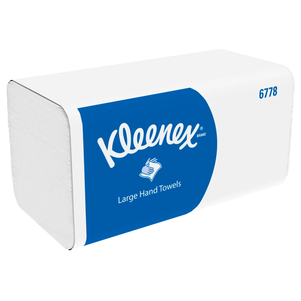 Skladacie vreckovky Kleenex® od Kimberly-Clark GmbH - biele, veľké balenie s 15 klipmi po 124 hárkov v kartóne, praktické papierové vreckovky s modro-bielym dizajnom pre všestranné použitie.