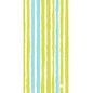 Servítky Dunisoft Elise Stripes 20x40 cm od spoločnosti Duni GmbH zobrazujú nerovnomerné modré a zelené pozdĺžne pruhy rôznej hrúbky na bielom podklade a malé žlté oválne logo "DUNI" vpravo dole. Balenie obsahuje 120 servítok.