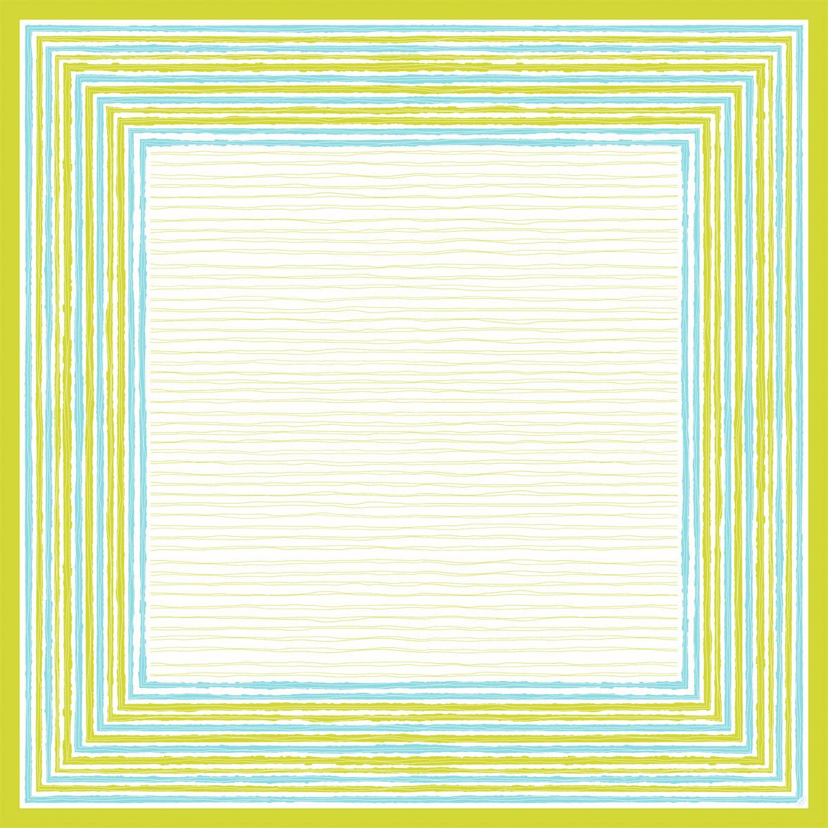 Dunicel stredový obrus 84x84 cm Elise Stripes od Duni GmbH sa vyznačuje štýlovým lemovaním s modrými, zelenými a žltými pruhmi okolo krémového jadra, čo vytvára elegantný, štruktúrovaný vzhľad. Dostupné v baleniach po 100 kusov.