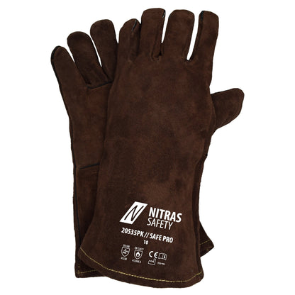 NITRAS SAFE PRO, zváračské rukavice, hnedé, EN 388, EN 12477 štiepenka | Balenie (12 párov)