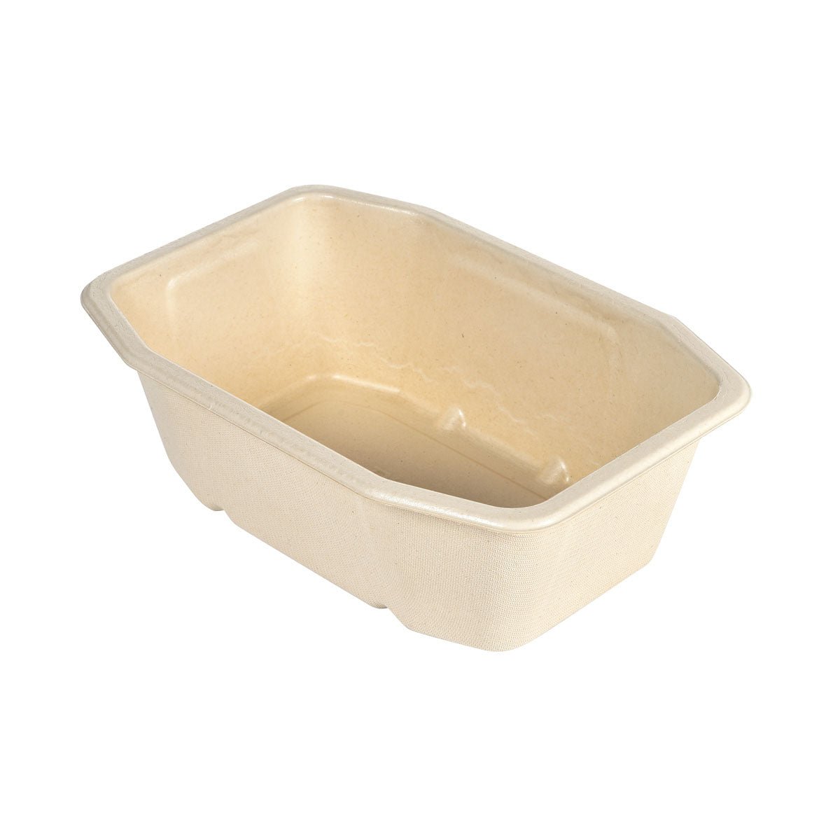 Hnedý HMR Fibretray/PE 1-komp 215x148x70 mm od Duni GmbH z potiahnutej bagasy slúži ako ekologické balenie a je prezentovaný na bielom pozadí. Balenie s 300 kusmi.