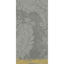 Die Zellt.-Serv.40x40 3lg 1/8 Royal gran.grey Papierservietten (250er Pack) der Duni GmbH sind mit einem kunstvollen grauen Blumen- und Blattmuster und einem gelben Punktrand versehen und verleihen jedem gedeckten Tisch Eleganz.