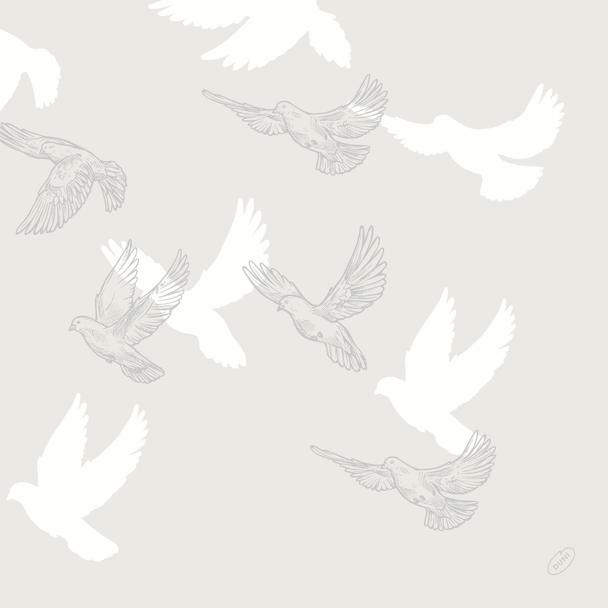 Soft Wings Bio-Dunisoft Servietten 40x40 cm od Duni GmbH zobrazujú elegantné motívy vtákov na svetlosivom pozadí. Každé balenie obsahuje 60 mäkkých papierových obrúskov, ideálne na dodanie nádychu rafinovanosti každému prestretému stolu.