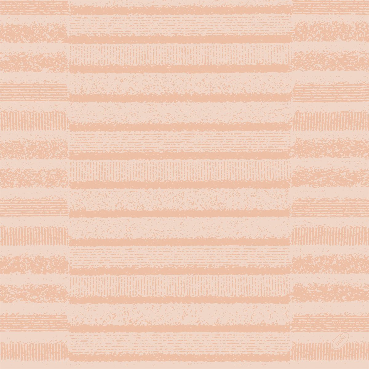 Bezrámový vzor z nepravidelných horizontálnych pruhov v broskyňovej a staroružovej farbe, ktorý pripomína štruktúrovaný vzhľad bio-Dunisoft servítky 40x40 cm, Tessuto Altrosa od Duni GmbH. Pruhy sa líšia hrúbkou a hustotou a vytvárajú elegantný efekt stolovej dekorácie.