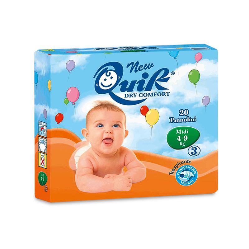Nové detské plienky Quik, Midi, 4 - 9 kg | Balenie (20 kusov)