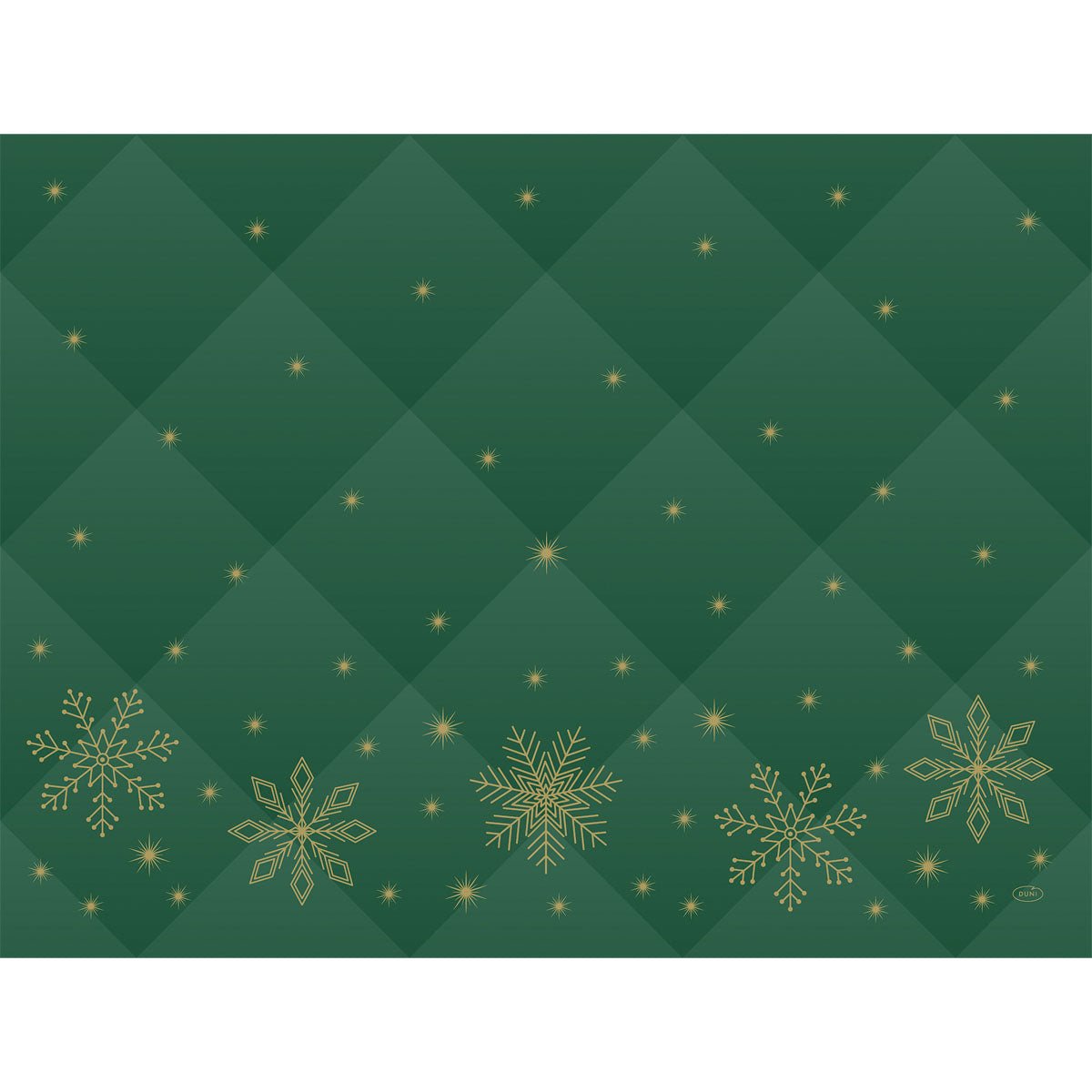 Prineste eleganciu na svoj stôl s papierovými prestieraniami Duni GmbH 30x40cm Rhombus zelená. S prešívaným kosoštvorcovým vzorom, zlatými snehovými vločkami a jemnými zlatými hviezdami - hlavne na spodnom okraji. Balenie obsahuje 250 kusov.
