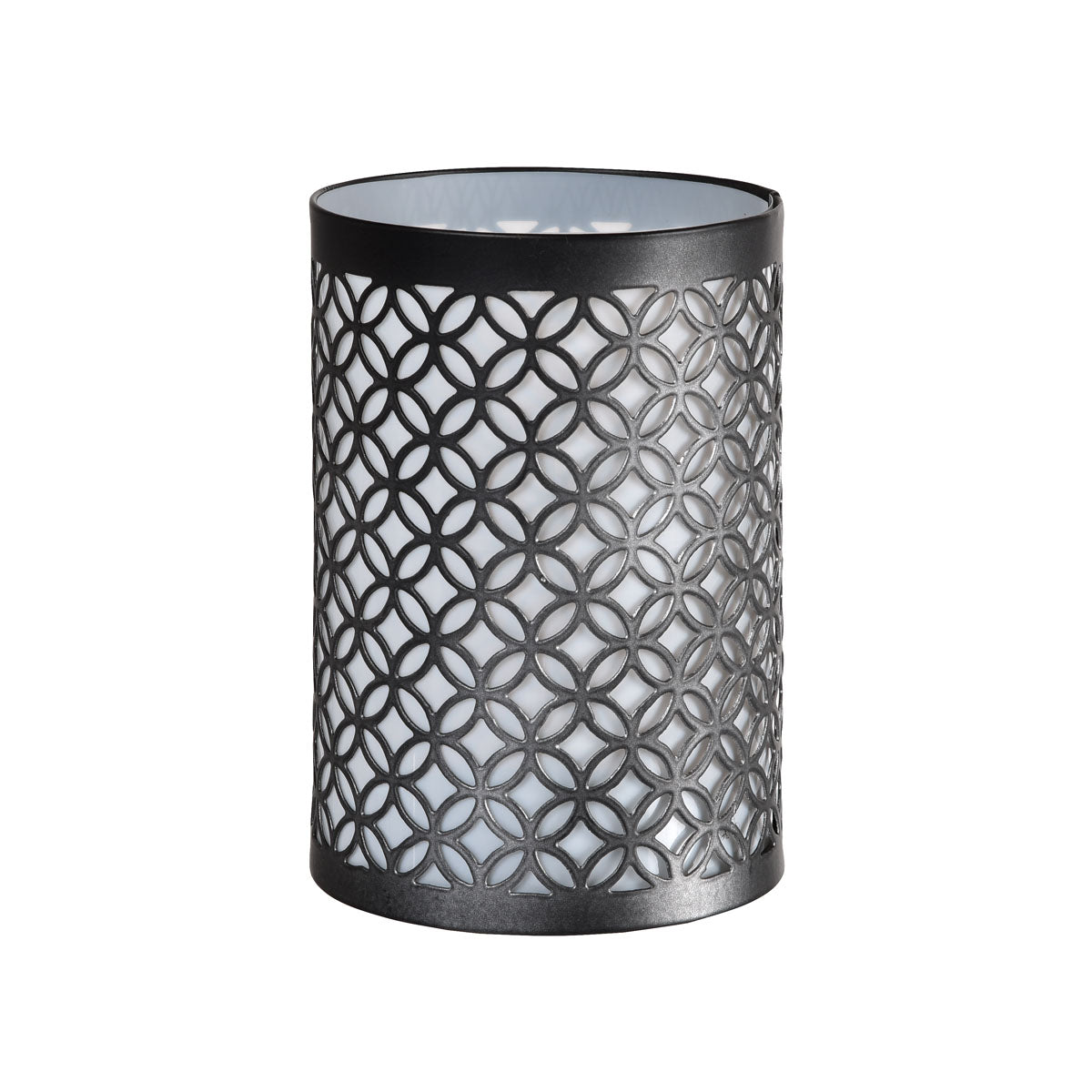 Držiak na sviečky z kovu, 8,9x13cm od Duni GmbH zaujme elegantnou čiernou geometriou a bielym vnútrom - štýlový kúsok pre vaše stolové dekorácie, zobrazený na bielom pozadí.