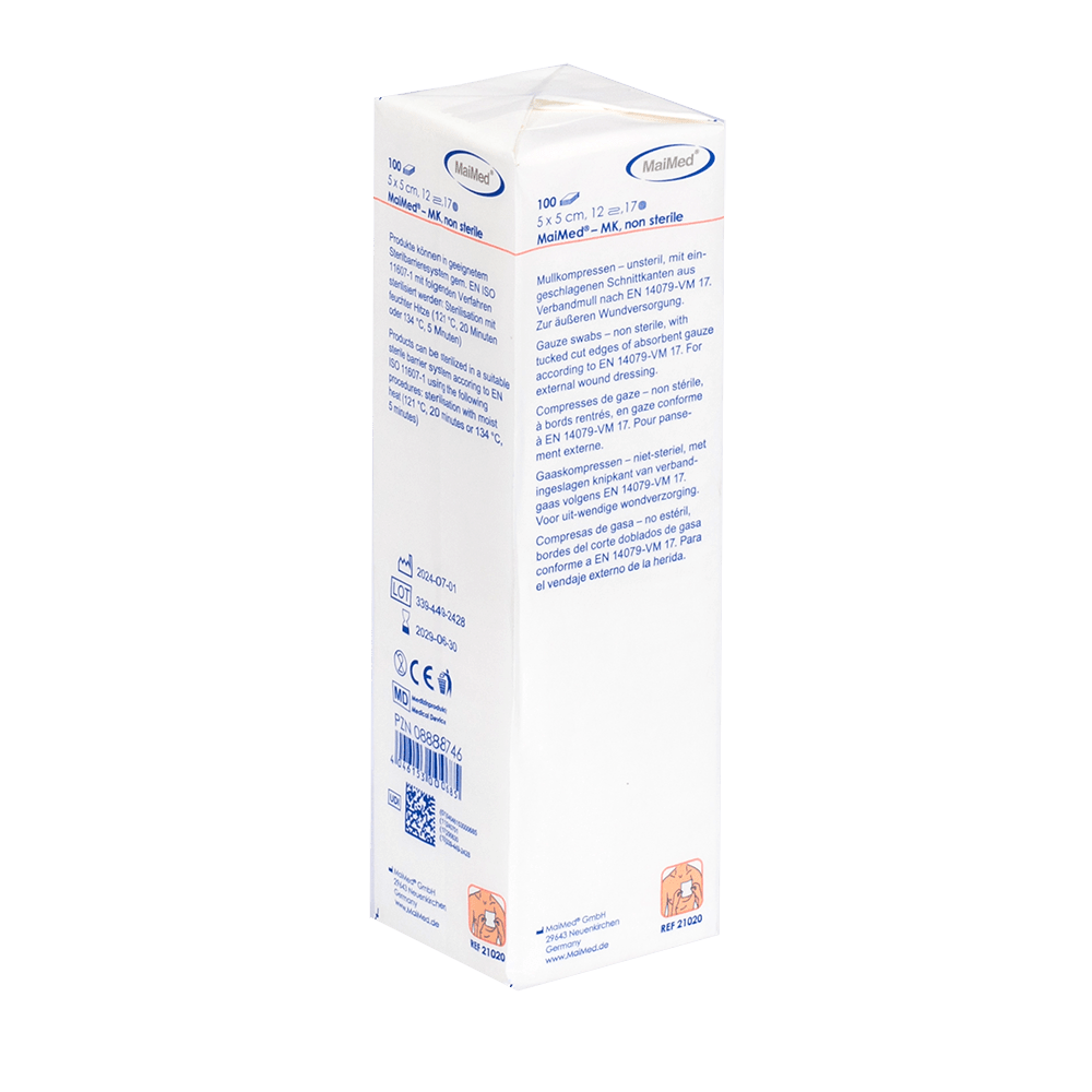 MaiMed-MK-nesterilné gázové obklady 100 kusov/papierové vrecko