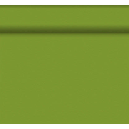 Das Bio-DC-Tete a Tete 0,4x24m von Duni GmbH zeichnet sich durch eine solide olivgrüne Oberfläche mit einer horizontalen erhabenen Linie im oberen Bereich aus, die einen subtilen Schatten erzeugt - ein umweltfreundliches Design, das von biologisch abbaubaren Materialien inspiriert ist.