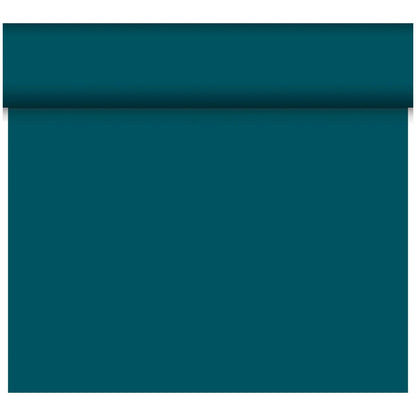 Ein unifarbener tealfarbener Hintergrund mit einem schattierten horizontalen Rand erzeugt eine umweltfreundliche Atmosphäre - ideal, um das biologisch abbaubare Bio-DC-Tete a Tete 0,4x24m der Duni GmbH hervorzuheben.