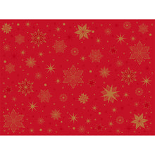 Die Duni GmbH Papier-Tischsets 30x40 cm in Stargazing rot zieren goldene Schneeflocken und Sterne für ein festliches Ambiente - ideal für Feiern, erhältlich im 250er-Pack.