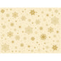 Die Duni GmbH Papier-Tischsets 30x40cm Stargazing creme haben einen beigen Hintergrund mit goldenen Sternen und Schneeflocken in verschiedenen Größen und Stilen, gleichmäßig verstreut für ein himmlisches Design. Packung mit 250 Stück.