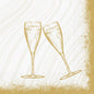 Jednoduchá zlatá kresba dvoch pohárov šampanského na bielom pozadí so zlatými škvrnami - ideálne pre Duni GmbH servítky 33 3-vrstvové 1/4 Sparkly Cheers biele (50 kusov) pre štýlové párty alebo oslavy.