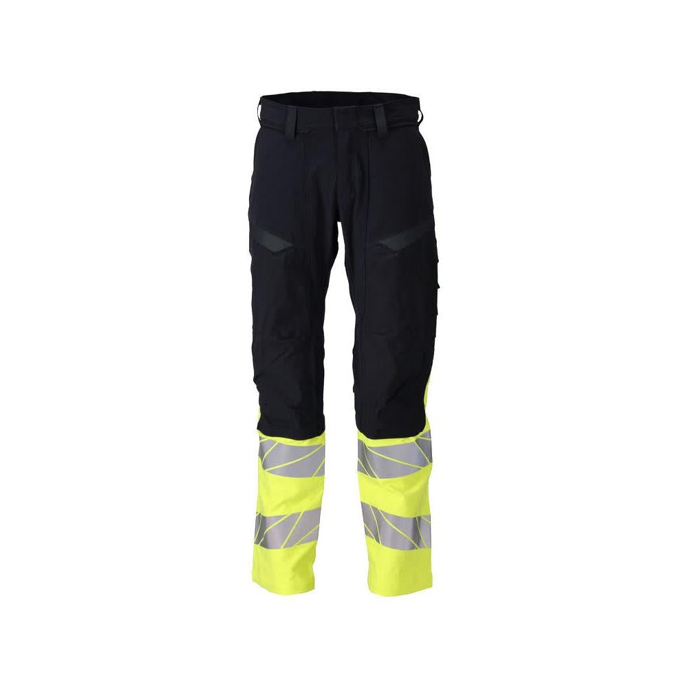 Nohavice, vrecká na kolenách, nohavice ULTIMATE STRETCH Multisafe, čierna modrá/hi-vis žltá