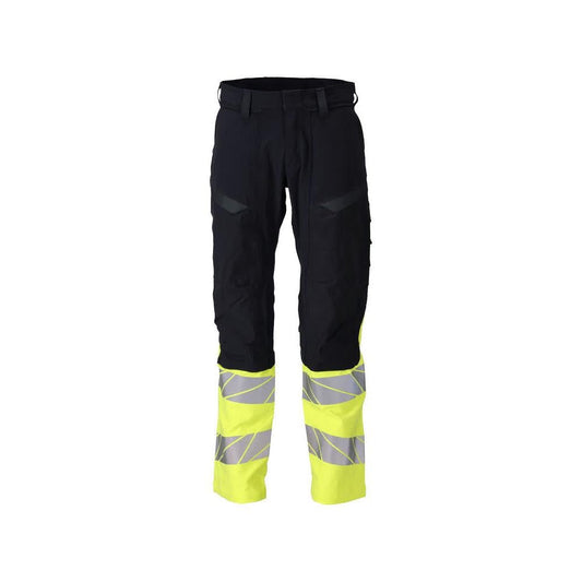 Nohavice, vrecká na kolenách, nohavice ULTIMATE STRETCH Multisafe, čierna modrá/hi-vis žltá