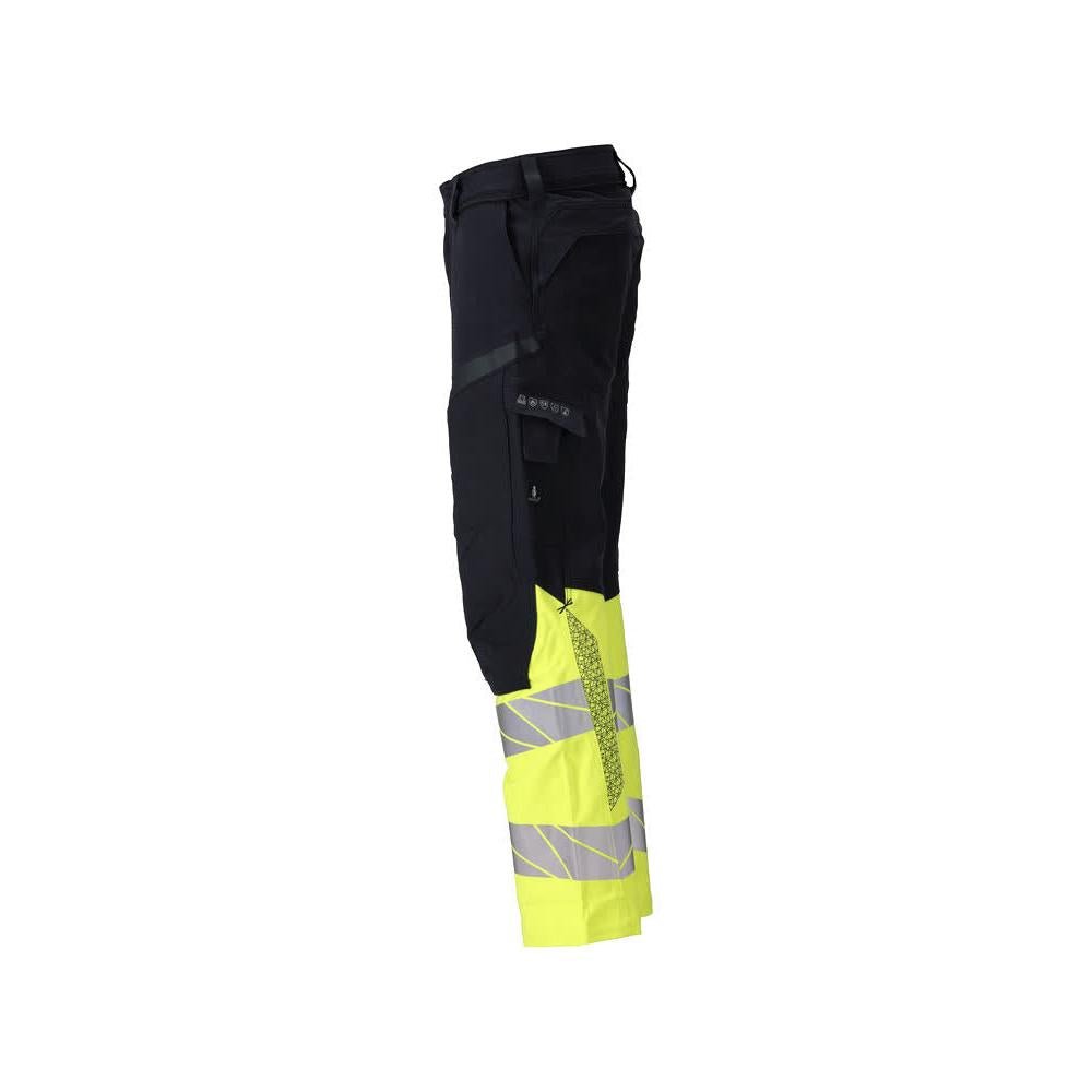 Nohavice, vrecká na kolenách, nohavice ULTIMATE STRETCH Multisafe, čierna modrá/hi-vis žltá