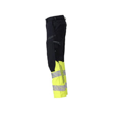 Nohavice, vrecká na kolenách, nohavice ULTIMATE STRETCH Multisafe, čierna modrá/hi-vis žltá