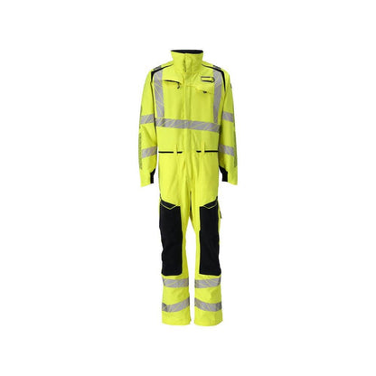 Overal, vrecká na kolenách, strečové vložky v kombinácii Multisafe, hi-vis žltá/čierno-modrá