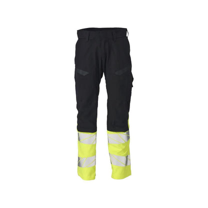 Nohavice s vreckami na kolenách, strečové vložky Nohavice Multisafe, čierna modrá/hi-vis žltá