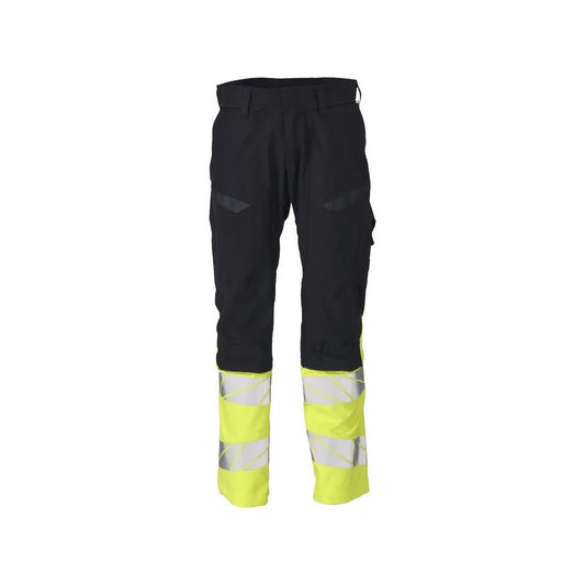 Nohavice s vreckami na kolenách, strečové vložky Nohavice Multisafe, čierna modrá/hi-vis žltá