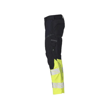 Nohavice s vreckami na kolenách, strečové vložky Nohavice Multisafe, čierna modrá/hi-vis žltá