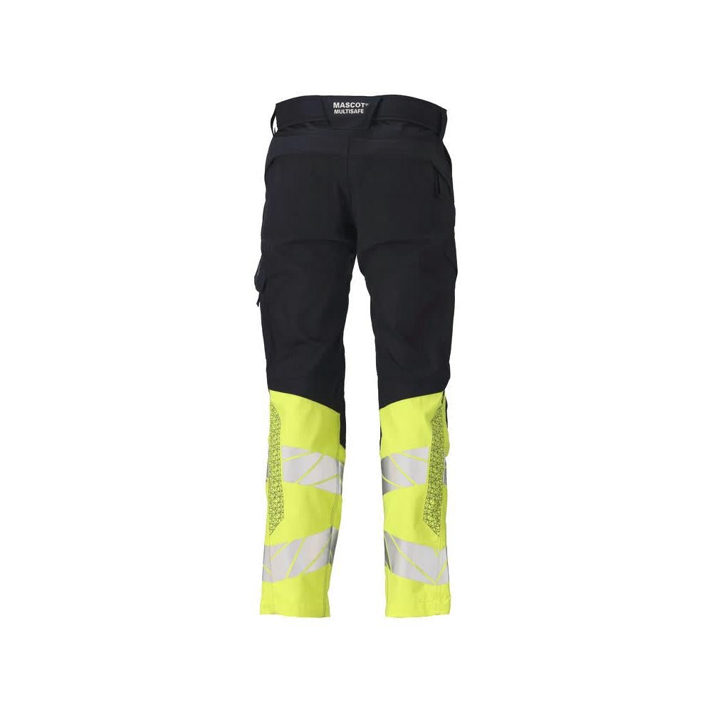 Nohavice s vreckami na kolenách, strečové vložky Nohavice Multisafe, čierna modrá/hi-vis žltá