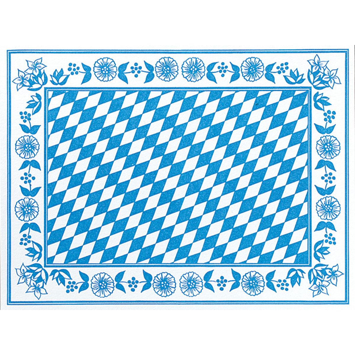 Dunicel prestierania 30x40 cm Bayer Raute od Duni GmbH ukazujú modro-biely kosoštvorcový vzor s modrými kvetmi a listami na bielom pozadí - ideálne pre elegantné príležitosti. Balenie obsahuje 100 kusov.