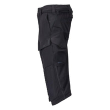 Trojštvrťové nohavice, vrecká na kolenách, strečové trojštvrťové nohavice, čierno-modré