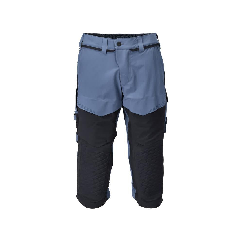 Trojštvrťové nohavice, vrecká na kolenách, strečové remeselnícke trojštvrťové nohavice, kamenná modrá/čierno-modrá