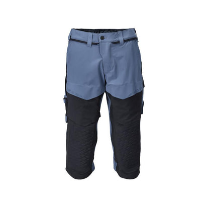 Trojštvrťové nohavice, vrecká na kolenách, strečové remeselnícke trojštvrťové nohavice, kamenná modrá/čierno-modrá