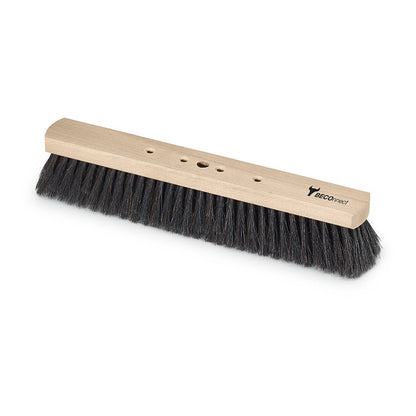 Nölle Profi Brush BECOnnect Saalbesen Naturhaar Holzkörper má širokú, svetlú drevenú hlavu s hustými čiernymi prírodnými štetinami, štyrmi otvormi na špičke a malým logom Nölle Profi Brush na jednom konci. Značka: Nölle Profi Pinsel Bürsten- & Pinseltechnik e.K.