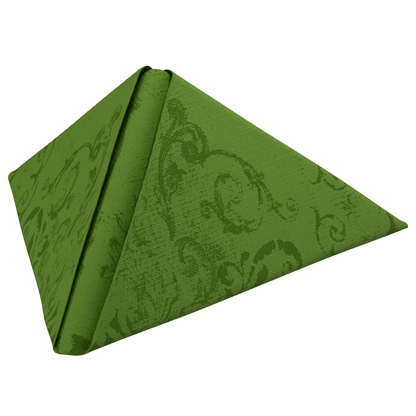 Táto obrúska Dunilin® vyrobená spoločnosťou Duni GmbH má rozmery 40 x 40 cm, je elegantne zložená do tvaru pyramídy a zobrazuje opulentný dizajn s umeleckým, vírivým vzorom.
