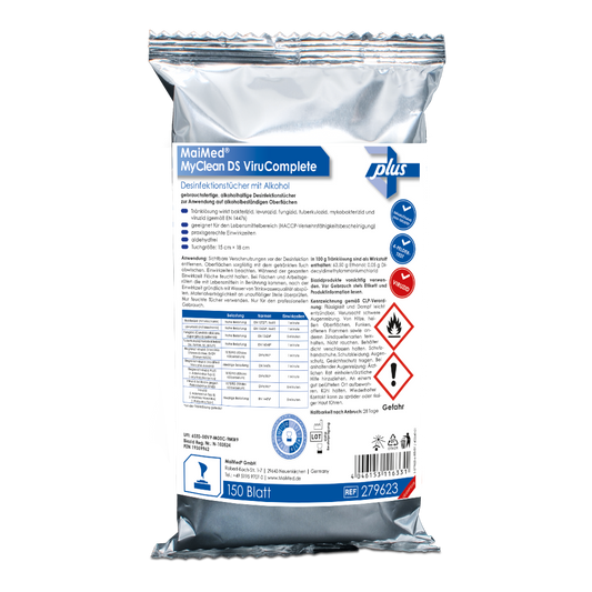 MaiMed MyClean DS ViruComplete Refill 120 kusov. Utierky namočené-neutrálne 15x18cm | Balenie (150 kusov)
