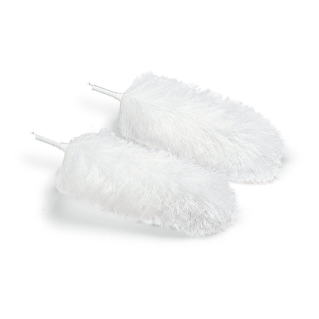 Dva náhradné hlavy z mikrovlákna na prachovky Nölle Profi Brush (40 cm, 2-dielna sada) od Nölle Profi Brush Bürsten- & Pinseltechnik e.K. ležia vedľa seba, mäkké a nadýchané - ideálne na efektívne odstránenie prachu z akéhokoľvek povrchu.