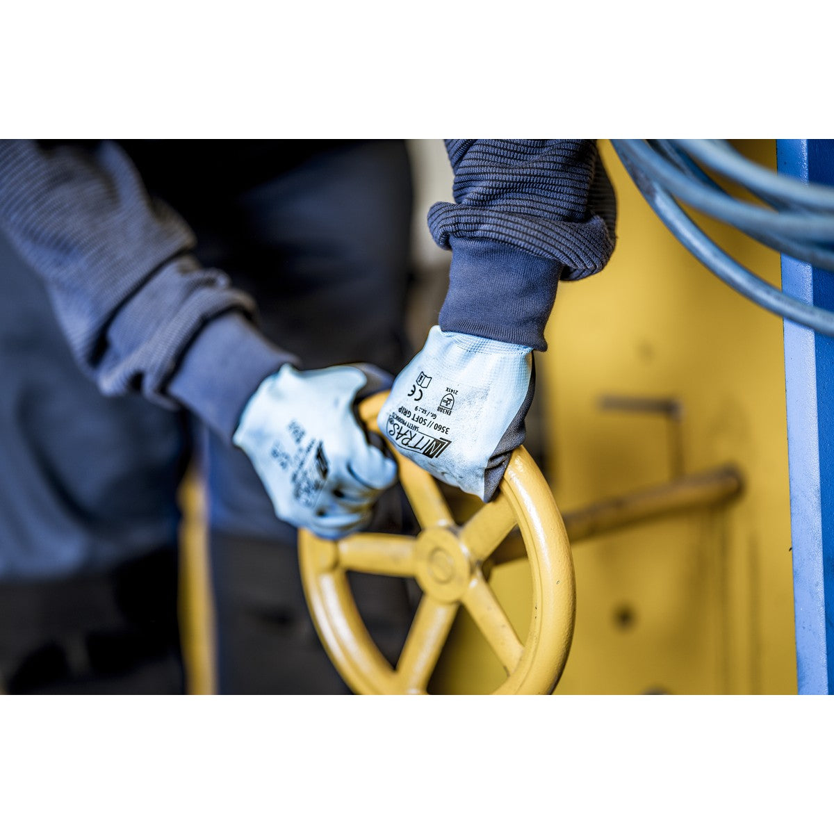 NITRAS SOFT GRIP, montážne rukavice, svetlomodrá / tmavomodrá