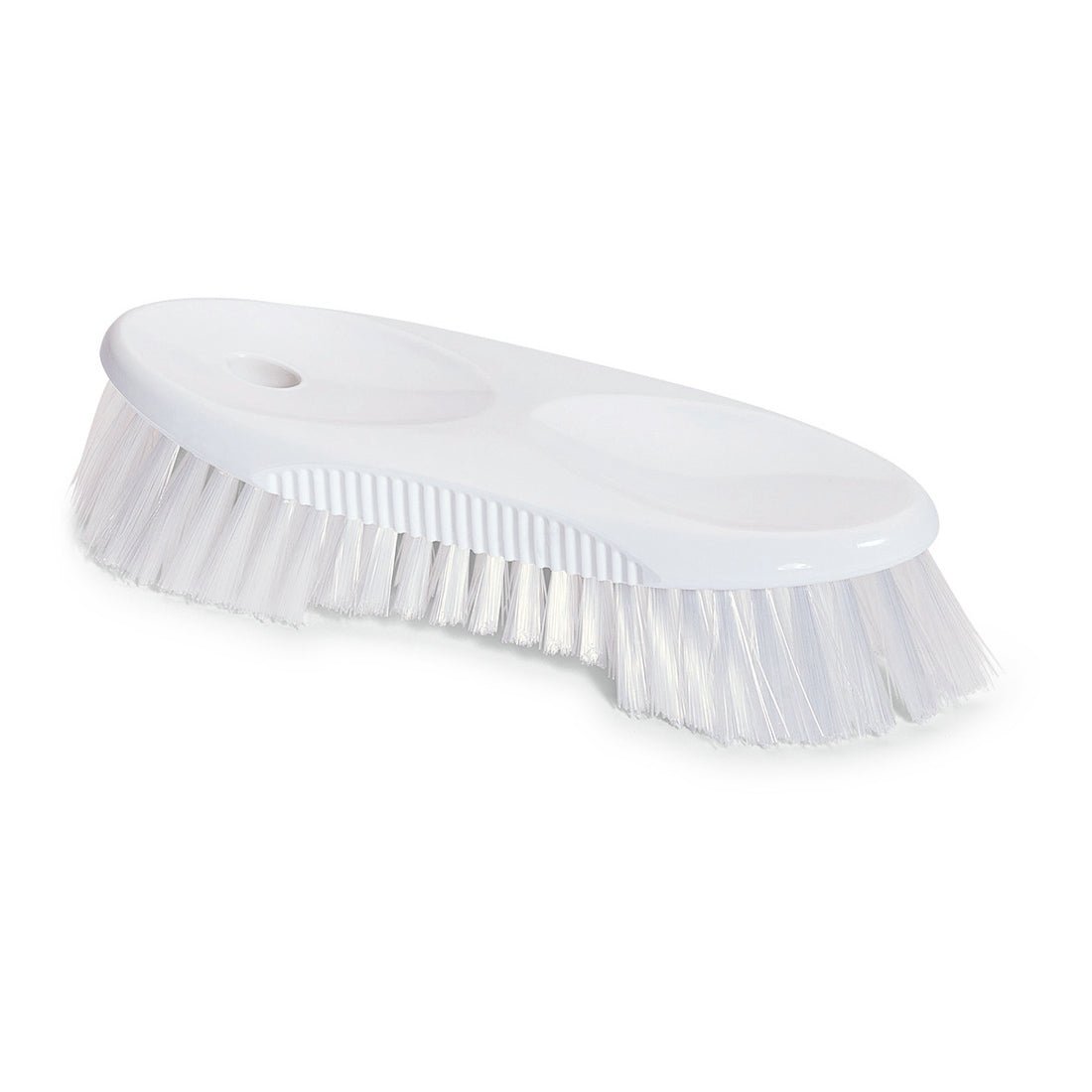 Kefa na kanvice Nölle Profi Brush (19 cm, PP-biela) od Nölle Profi Brush Bürsten- & Pinseltechnik e.K. má ohnutú rukoväť s úchytmi, otvor na zavesenie a tvrdé štetiny. Ideálna na čistenie fliaš; zobrazená na jednofarebnom bielom pozadí.