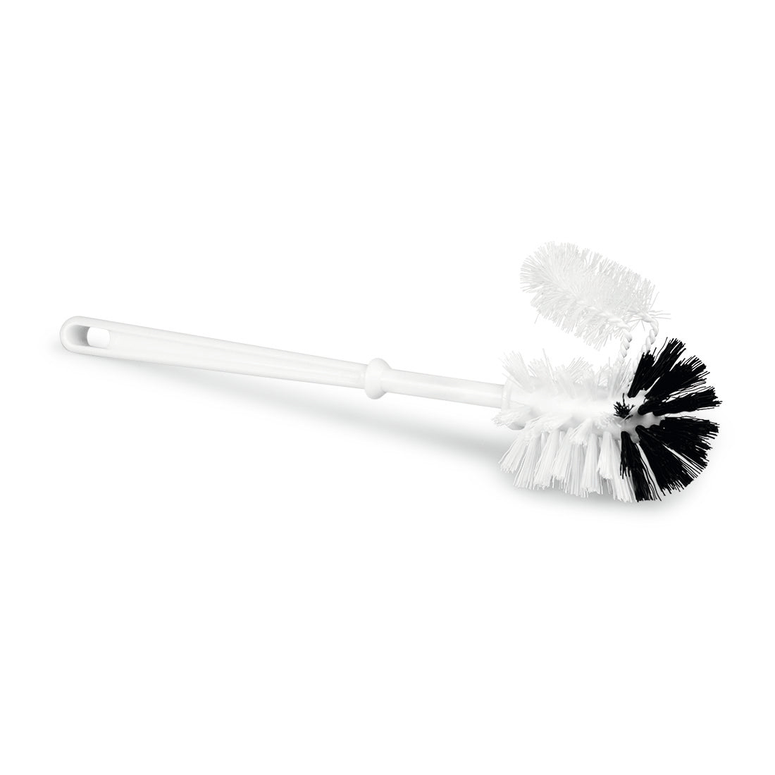 Die Nölle Profi Brush WC-Bürste mit Randreiniger (38 cm) verfügt über einen weißen Kunststoffgriff, einen runden Kopf mit strapazierfähigem schwarz-weißem PP-Borsten und einen aufgesetzten Randreiniger. 1 Stück. Marke: Nölle Profi Brush Bürsten- & Pinseltechnik e.K.