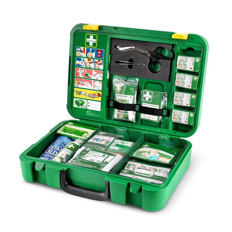 Orkla Wound Care AB Prvá pomoc X-LARGE | Balenie (1 kus) má prehľadné priehradky s obväzmi, nožnicami, rukavicami, náplasťami, chladiacim vložkou a ilustrovaným návodom - ideálne pre núdzové situácie.