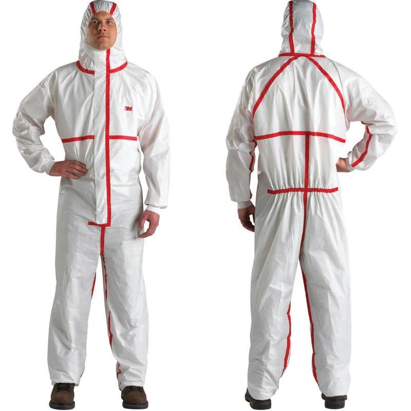 Ochranný oblek 3M™ 4565, biely + červený, typ 4/5/6