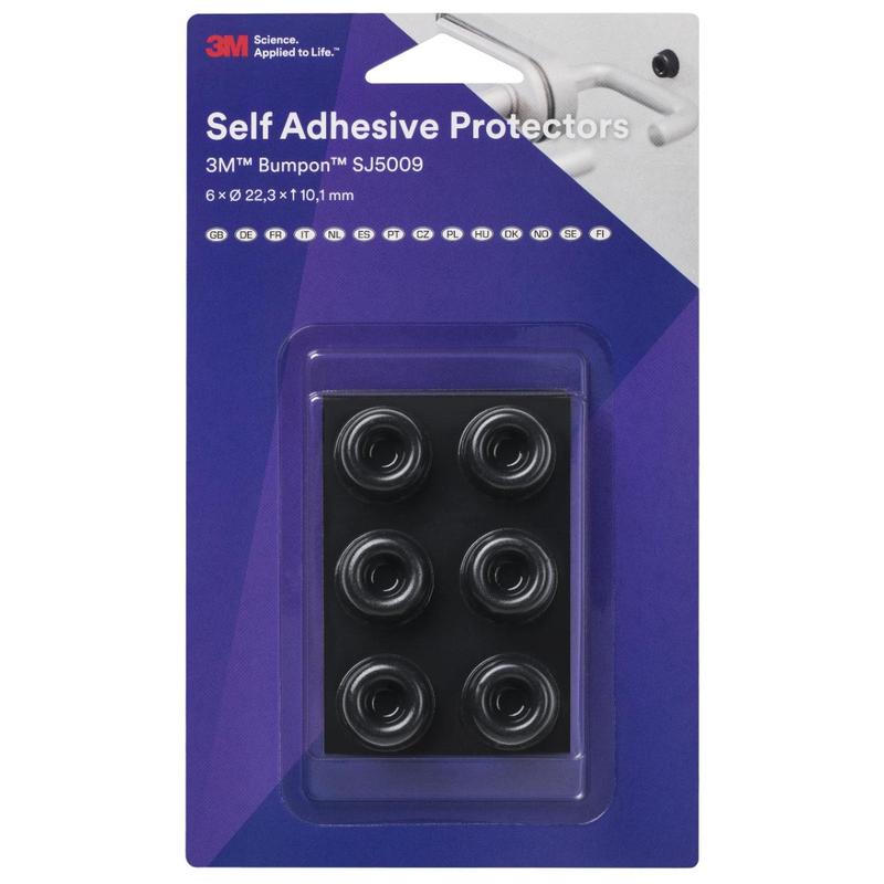 3M™ Bumpon™ SJ5009BL Elastický nárazník Mini Pack, Čierny, 6 kusov, 22,3 x 10,1 mm, Lepiaca prírodná guma R-30 | Balenie (6 kusov)