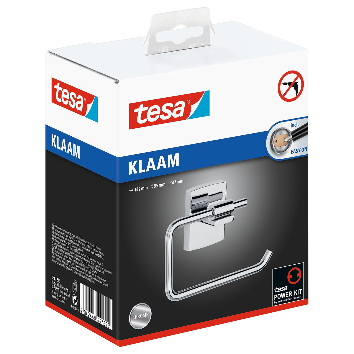 tesa Klaam Toilettenpapierhalter ohne Deckel, selbstklebend, verchromt