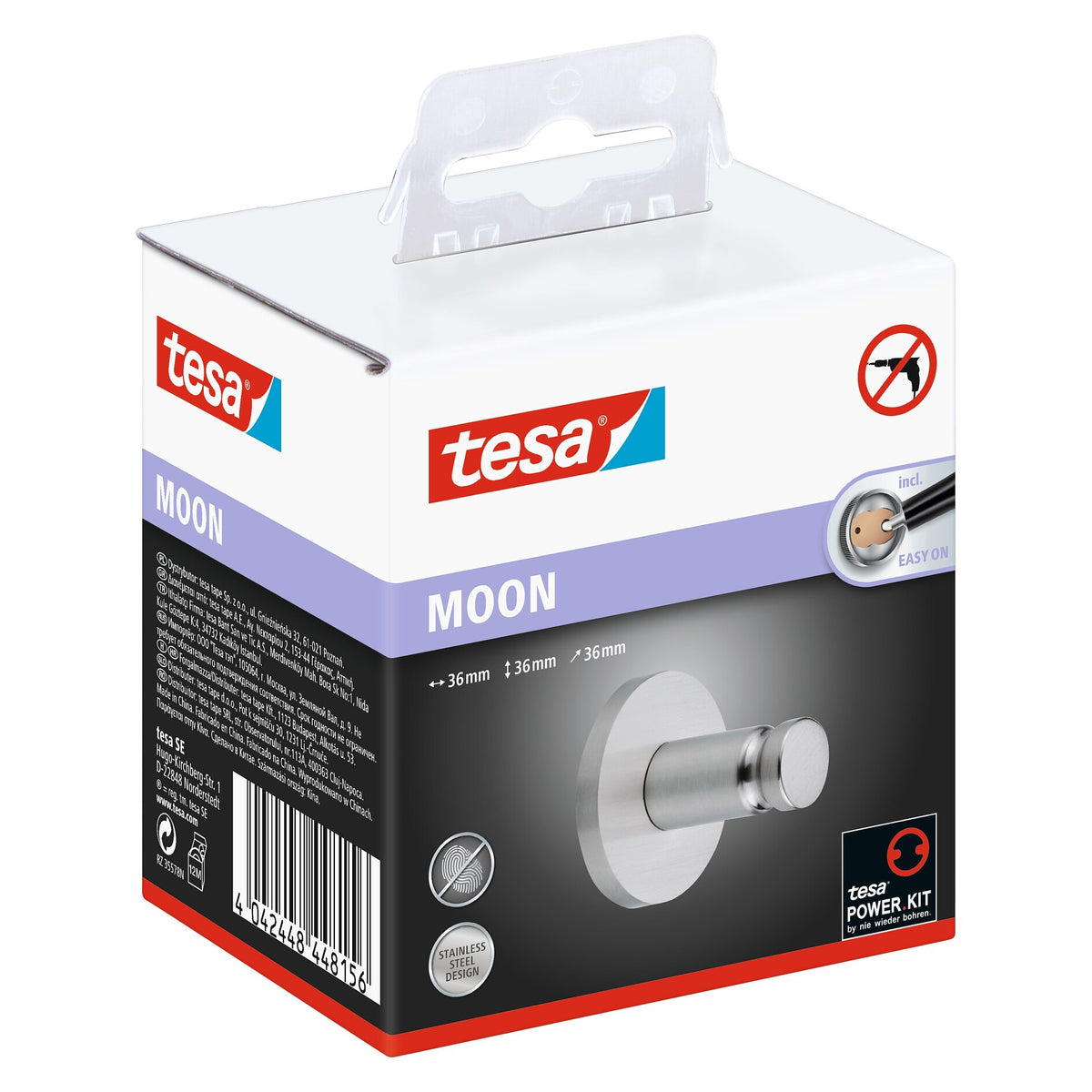 tesa MOON Haken zum Kleben, Edelstahloptik, garantiert rostfrei