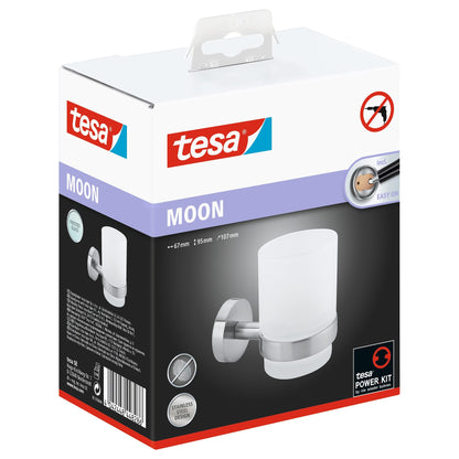 tesa MOON Zahnputzbecherhalter, in Edelstahloptik, inkl. Klebelösung