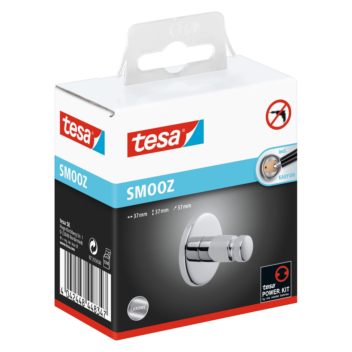 tesa SMOOZ Klebehaken, verchromt, rundes Design