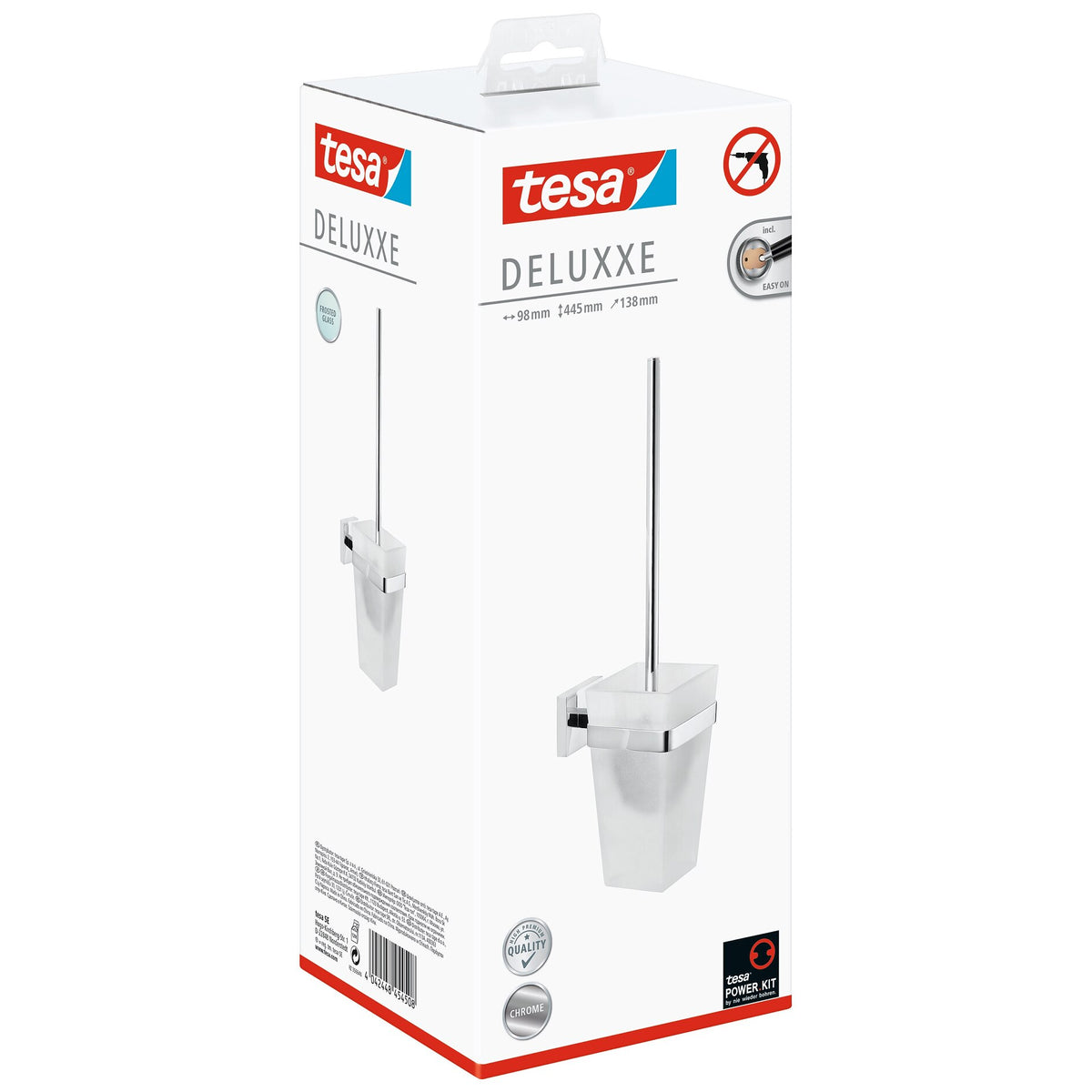 tesa DELUXXE Toilettenbürsten-Set, Metall, verchromt, inkl. Klebelösung